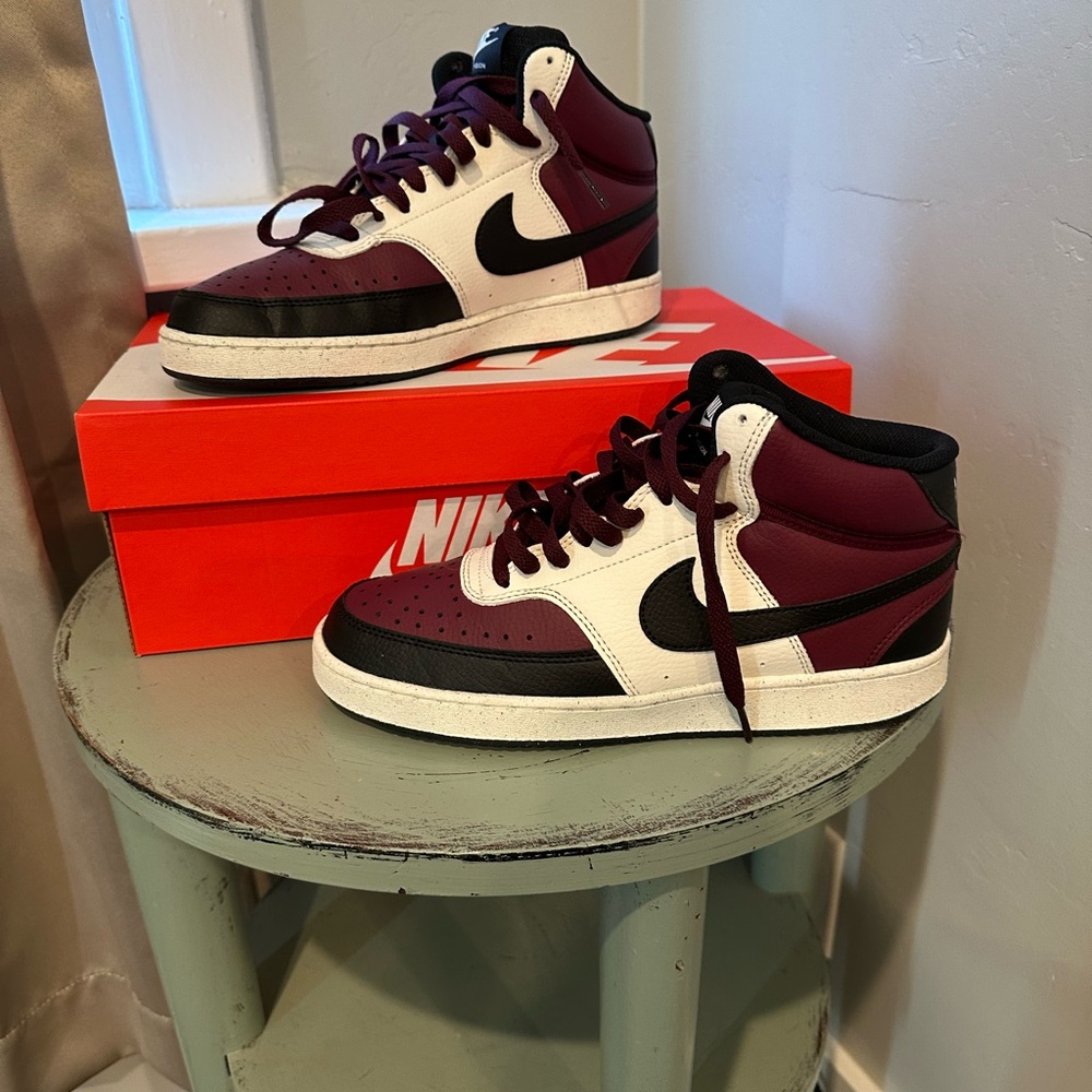 Nike Burgundy and Black High-Top Sneakers